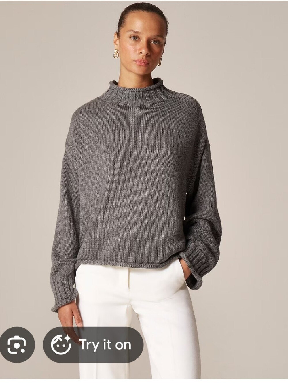 NWT J.Crew Women's 2025 Rollneck™ sweater Gray Sz L $98 Flawed